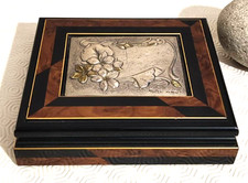 boîte à bijoux en bois laqué argent 925 vintage 1970