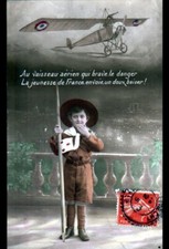 Lot 2 postcard patriotic military: fighter plane in 1915 / PILOT & NURSE 1917