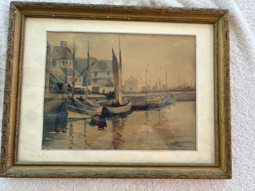 Aquarelle ancienne port - ancienne,