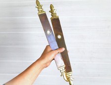 40cm, old large pair of cleanliness plaque, bronze, castle, fleur de lys, 19th century