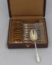 Henin & Cie 12 mocha spoons, coffee, solid silver Minerva and vermeil, godrons