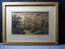 Antique French School 19th Century 19th Century Riverfront Drawing Painting
