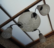 rare antique magnificent art deco wrought iron chandelier signed Muller brothers lunéville