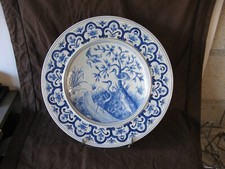 Stunning Large Antique 19th Century Ceramic Decorative Plate Enamel Crane