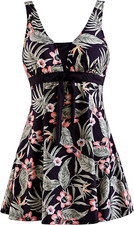 Femme Maillot De Bain 1 Piece Jupette Amincissant Slim Col V Cache Ventre Robe T