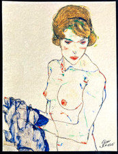 Egon Schiele, Lithographie D'Un Tableau Original COA Signée À La Main Numérotée