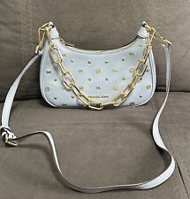 MICHAEL KORS CORA MD POCHETTE CROSSBODY BAG PALE BLUE GOLD STUDS