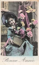 CP GOOD YEAR PRETTY LITTLE GIRL ELEGANT PINK HAT & BASKET - 1 CORNER FOLDED