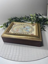 Antique Wooden Storage Box with Photo Holder Angel Frame Vintage