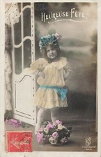 CP HAPPY PARTY LITTLE GIRL HAT BASKET ROSES NEAR WINDOW DOOR