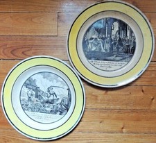2 fine earthenware plates by Choisy Joan of Arc Sully history yellow edge 19th century