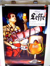 GRANDE AFFICHE 120 x 160 cm ancienne : BIERE ABBAYE DE LEFFE / VITRAIL ASTRONOME