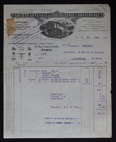 Facture 1931 paris - ,