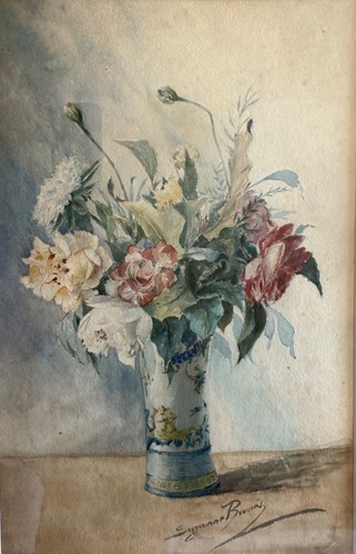 Ancien tableau aquarelle fleur - aquarelle,