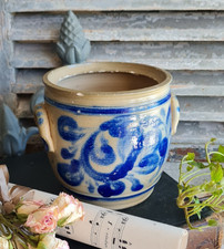 ANCIEN POT GRES BEIGE ET BLEU