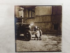 Antique Stereo Positive Photo Plate / Antique Car Facing Scooter