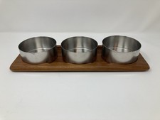 Stelton Cylinda Condiment Set Arne Jacobsen 3 Stainless Steel Bowls Teak Tray