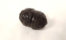 Small Egg Rosary Case Corozo Carved Torch Quiver Music 19th Century