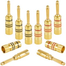 8x fiche banane à visser, pour câble d'enceinte (jusqu'à 4 mm²), dorés 24carats