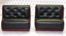 Bespaq Pair Dark Wood Black Leather Diner Café Banquettes Dollhouse Miniature