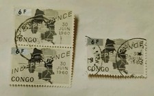 Congo Belge indépendance 30 Juin 1960  timbres 6F  paire + 1 (ref c)