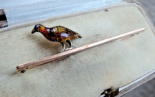 Superbe Vintage 9ct Rose or & Argent Émail Tétras des Armoises Broche / C