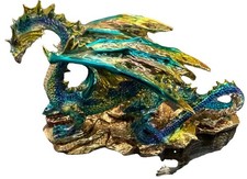 Dragon Green/Gold Statue Fantasy Collectible Figurine Room Deco 6.5 X 9.5”