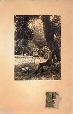 BK136 Vintage Photo Card RPPC Man Painter Easel Artist Painting