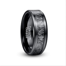 8MM Tungsten Carbide Ring Electroplated Black Inlaid Black Imitation Vermiculite