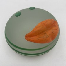 BOROWSKI SMILEY FACE GLASS ART Paperweight POLAND SIGNED 1980s Post Modern GREEN