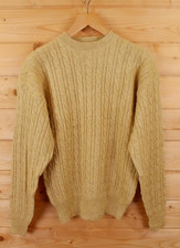 Vintage Jos. A. Bank Shetland Wool Fisherman Chunky Cable Knit Jumper M Yellow
