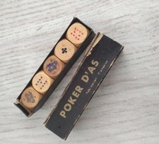 Ancien jeu de dés  en bois Poker d'As Vintage Boite Anciennes Jeux De Société