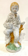 Antique Porcelain Earthenware Cookie Little Boy Statuette with Basket