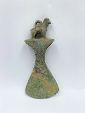 Old Antique Ancient Luristan Bronze Axe Decorated Animal Figure