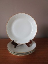 4 assiettes Creuses Blanches de Limoges  Chastagner liseré doré bord en relief""