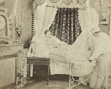 Couple Baby Crib Bedroom c1860 Photo Stereo Vintage Albumin 