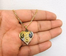 Heart Flower Virgen de Guadalupe Necklace 20” 14K Gold Filled for Women 24x22mm.