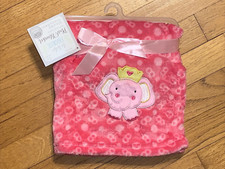 le bebe FAVORITE Pink Elephant Heart Crown Baby Blanket Security Lovey