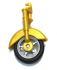 Playmobil gold motorcycle fork & black wheel 