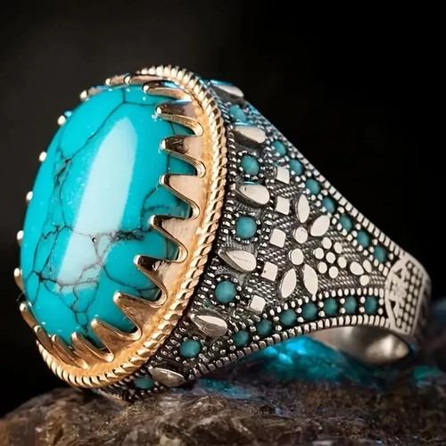 Bague chevalière turquoise - chevalière,