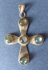 Pendentif Croix en argent massif + pierres bleu silver cross cruz