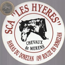 C44equi. Autocollant. Chevaux. SCA "les Hyères". Haras de Donezan. Mérens