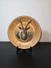 Wall plate wood deer and hunting horn - creation ERREF - 24 cm - France