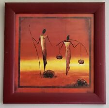 African Painting With Frame - Orange Red