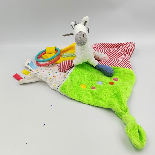Doudou plat zèbre - vert, jaune