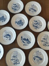 Lot Of 12 Fish Plates Mill Of Wolves Orchies Great Fire - Vintage Blue