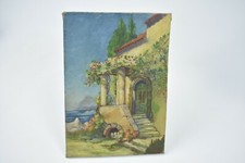 Peinture début XXe - Maison du Sud en bord de mer 