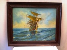 Antique Peinture Voile Bateau