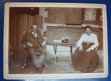 Photo 1900 Couple Casual Rattan Armchairs Photography Vintage France