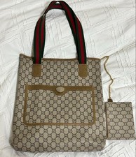 GUCCI Plus GG Tote Hand Bag Sherry Line w/Mini Pouch Italy Used From Japan